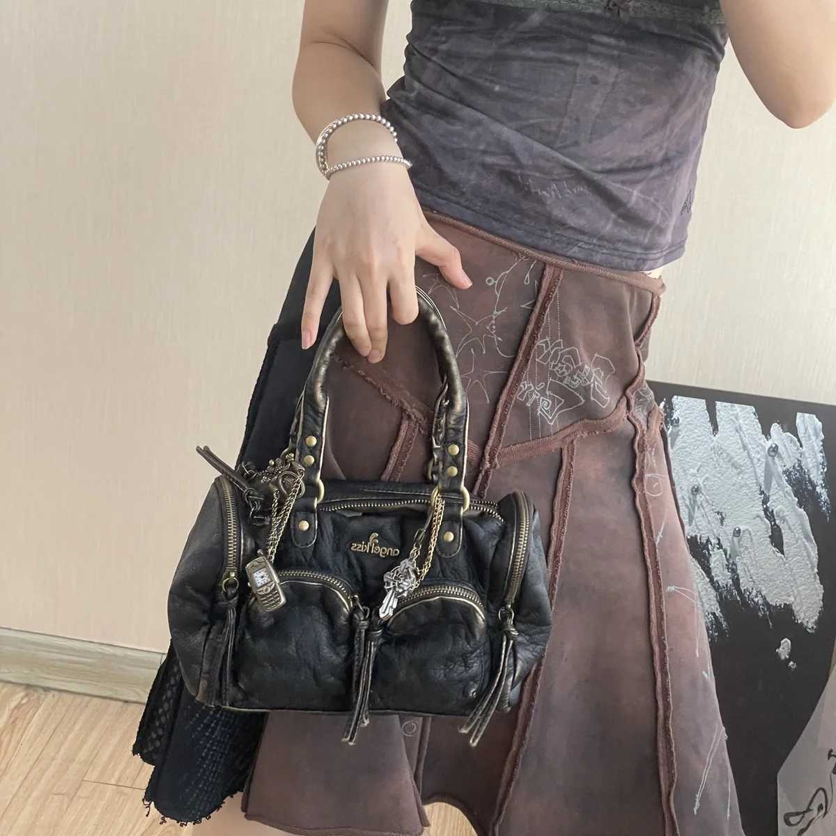 Angel kiss Handbag Women Small Boston Bag Satchel Top-handle PU Shoulder Bag Vintage Dumpling Pack Multi-pockets Shoulder BagsT251122