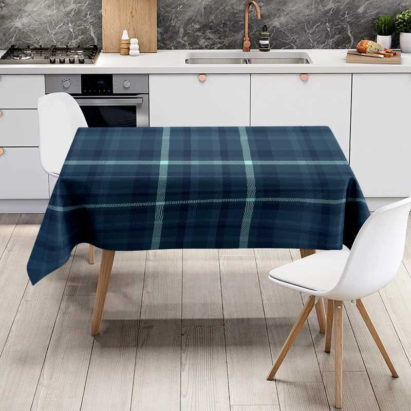Modern Plaid Pattern Dining Tablecloth Navy Blue Herringbone Table Cover for Home Decor Kitchen Dining Room 150x240cm C251122