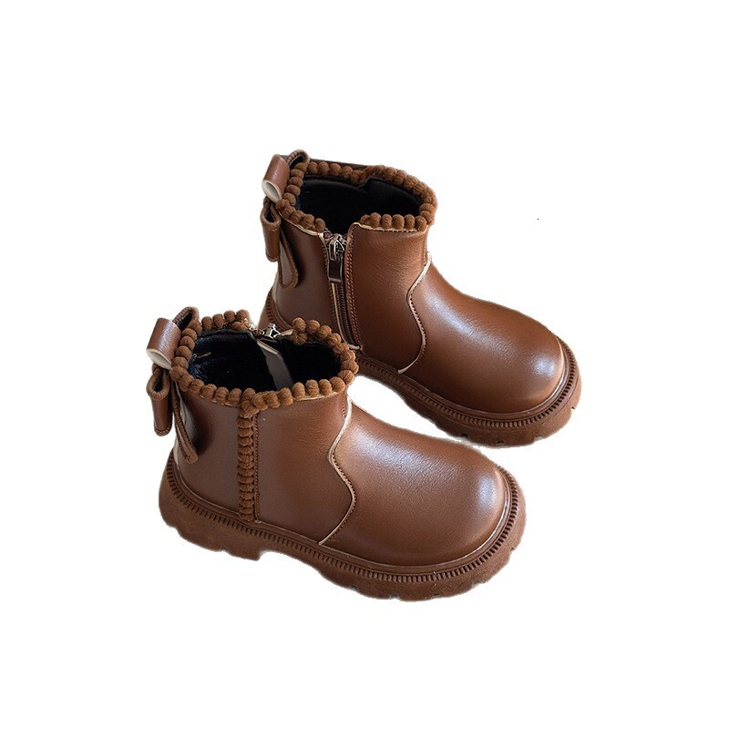 New designer shoes Boys and Girls Short Boots Autumn Winter New Fashionable Children s Bow Princess Girls Versatile Warm Martin Boots