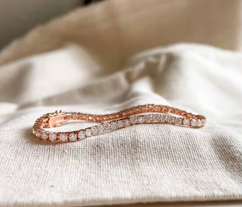 Hiphop 5mm Moissanite Bracelet 14k Gold Plated 925 Sterling Silver Custom Sparkling Moissanite Tennis Bracelet