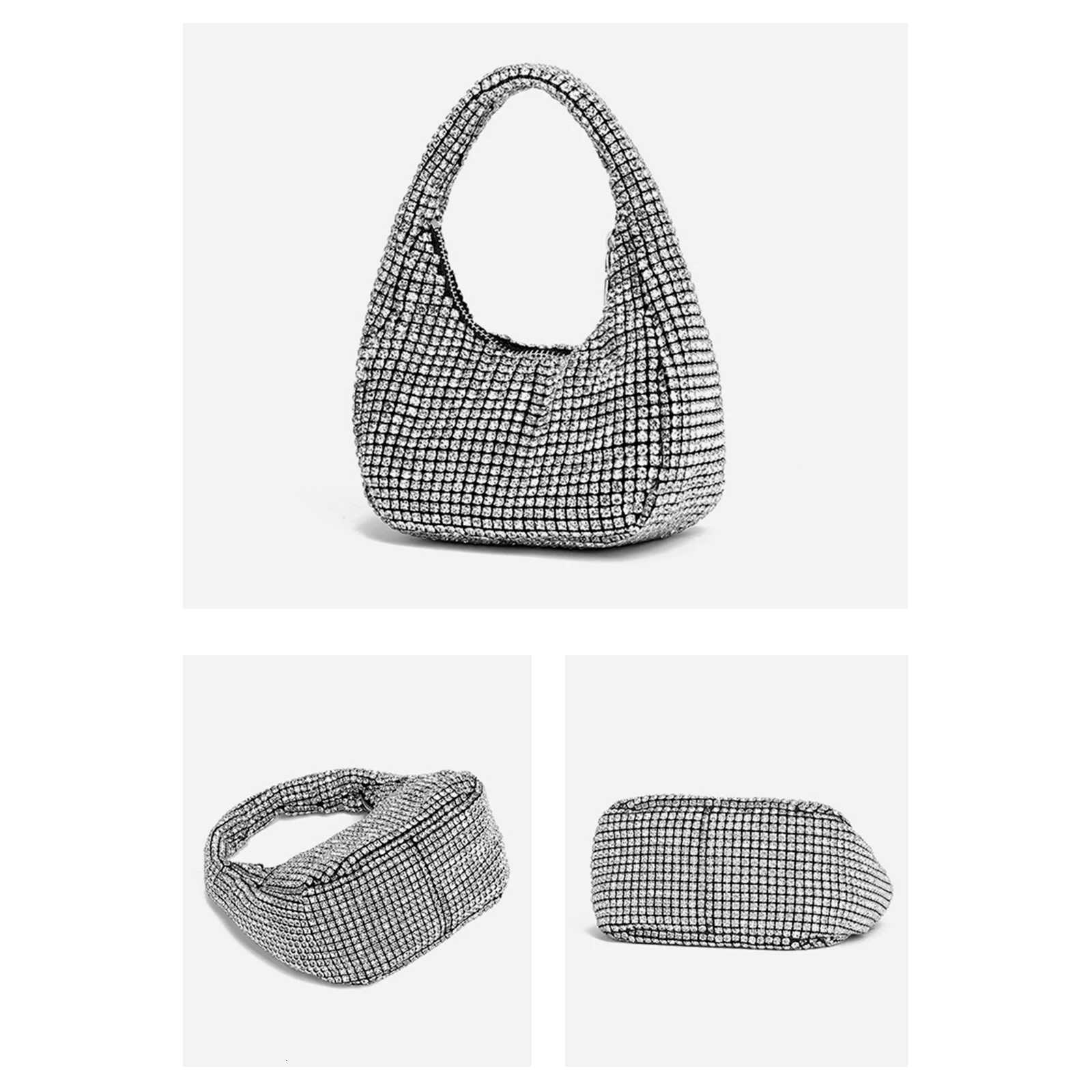Rhinestone Evening Bags Women Solid Black Silver Evening Party Underarm Handbag for women K251121