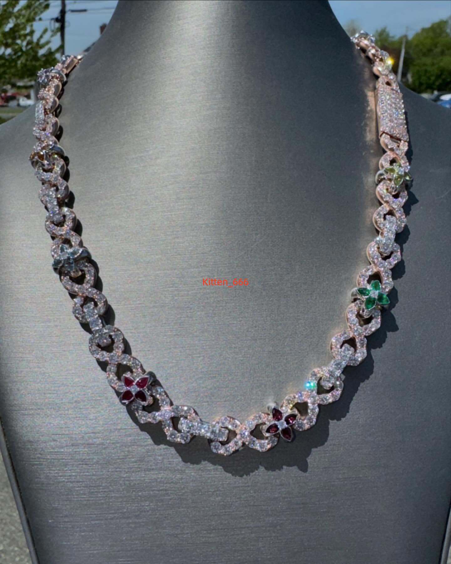 20mm Real VVS Moissanite Mosaic Cuban Link Chain 925 Silver VVS Diamond Chain BustDown Cuban Necklace Rapper Miami Cuban Chain