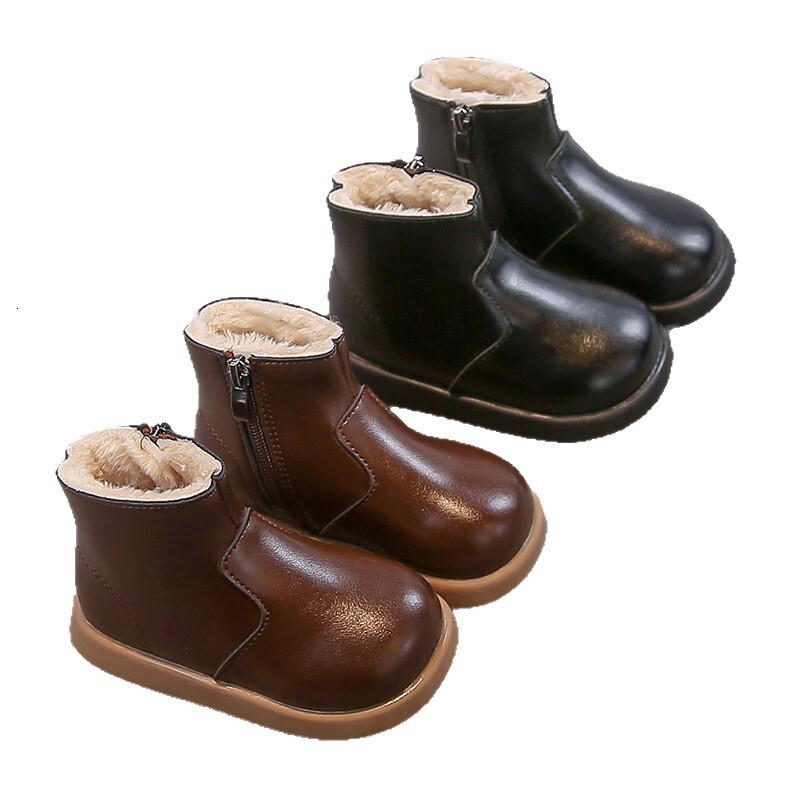 New designer shoes Children s Leather Boots with Fleece Lining Low Cut Small Leather Boots Autumn and Winter New Style Girls Leather Boots Retro Simpl