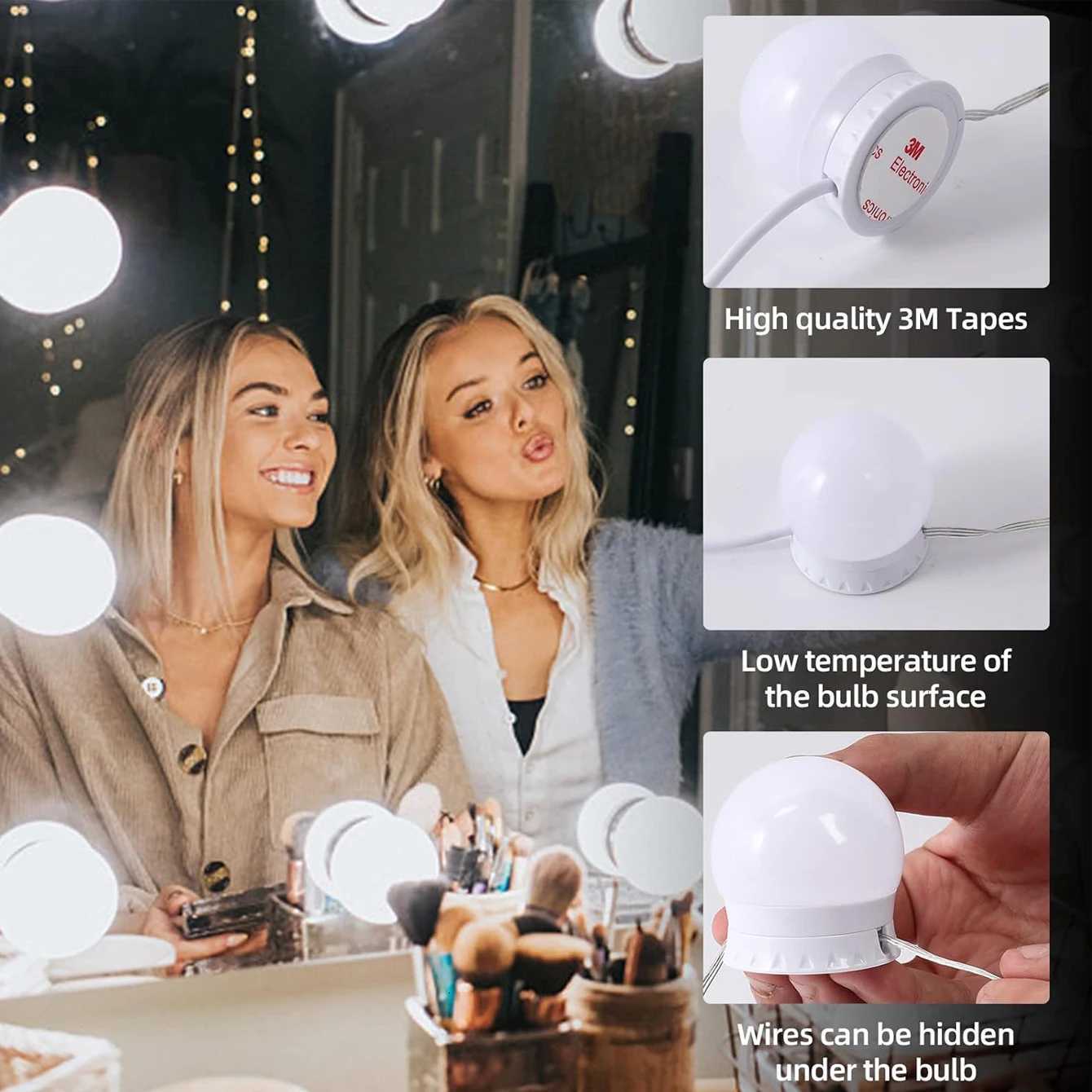 Versatile LED Makeup Mirror Lights Kit - 3-Color Mode Dimmable USB-Powered - Ideal for Bathroom Vanity Display Cabinet Bar M251122