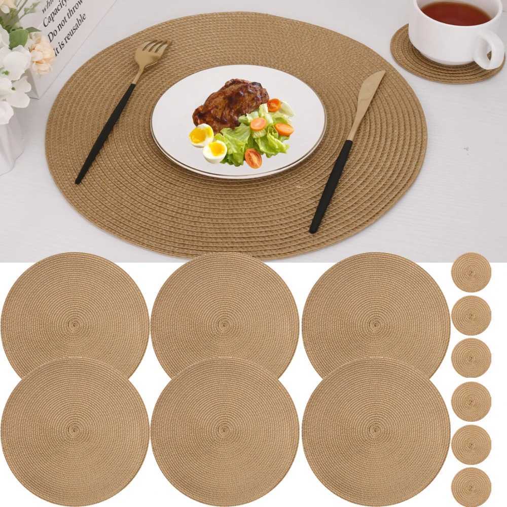 335cm Woven Table Place Mats with Coaster Round Place Mat Dining Tableware Washable Dinner Table Mats for Kitchen Wedding Decor C251122