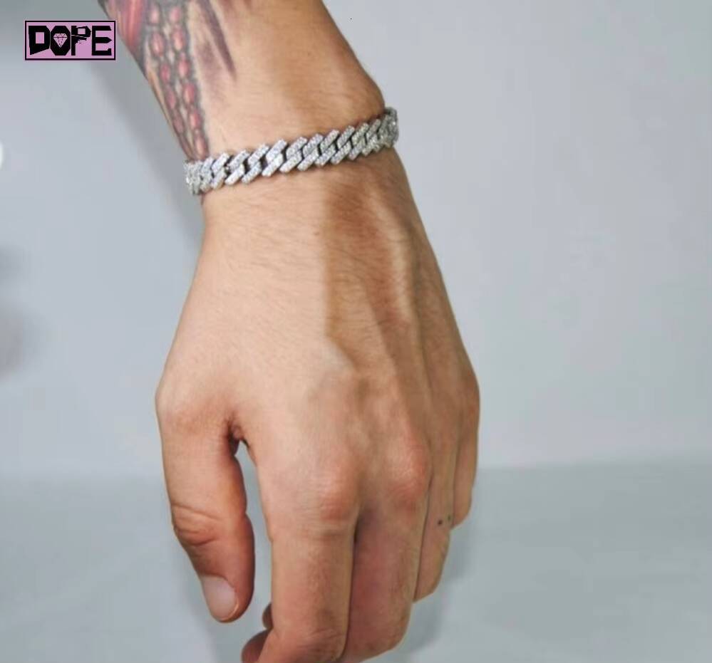 10mm Custom Iced Out Moissanite Bracelet Men 925 Sterling Silver Hiphop Moissanite Cuban Bracelet