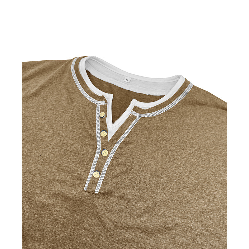 Designer t shirt Men Fashion New short sleeved color blocked fake two piece Henry shirt men s V neck T shirt