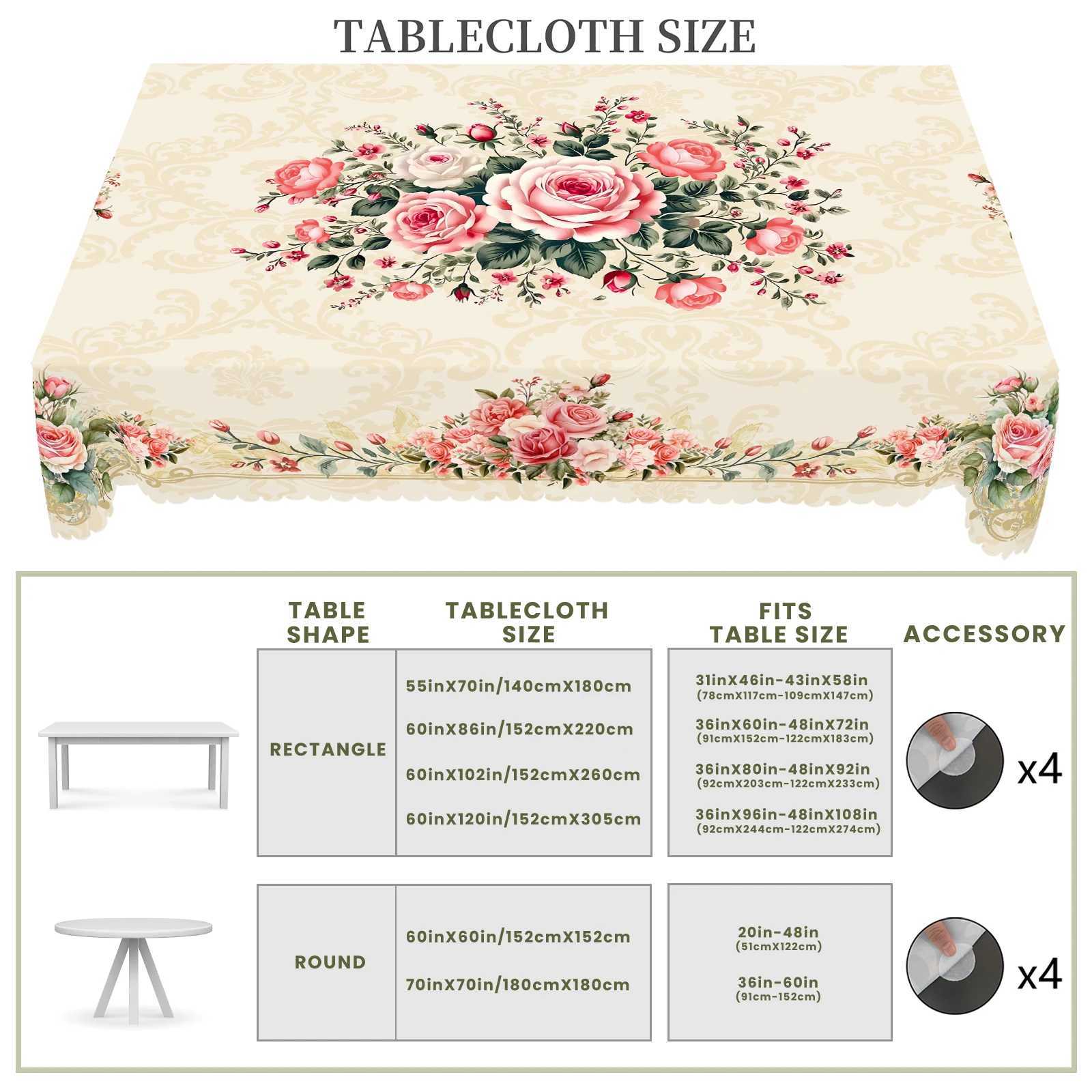 1 Piece of Retro Pink Rose Pattern Flower Tablecloth Spring and Summer Flower Decoration Party Supplies Machine Washable Tablecloth for Wedding C25112