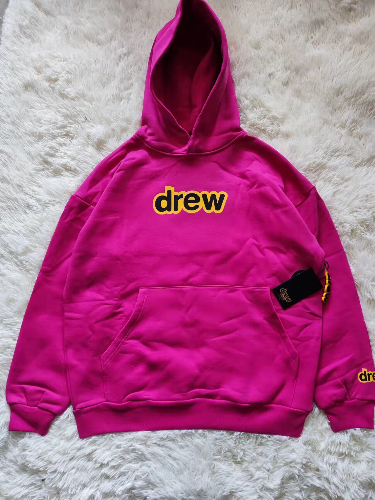 Drew House Justin Bieber's DREW smiling face fleece-lined hoodie for men and women loose-fitting street long-sleeve hooded sweater Rose
