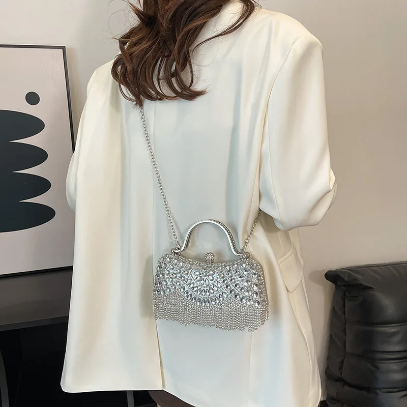 Super Exquisite Diamonds Frame Handbags Gold Silver Hasp Chains Style Shoulder Bags for Women Fashion Party 250421