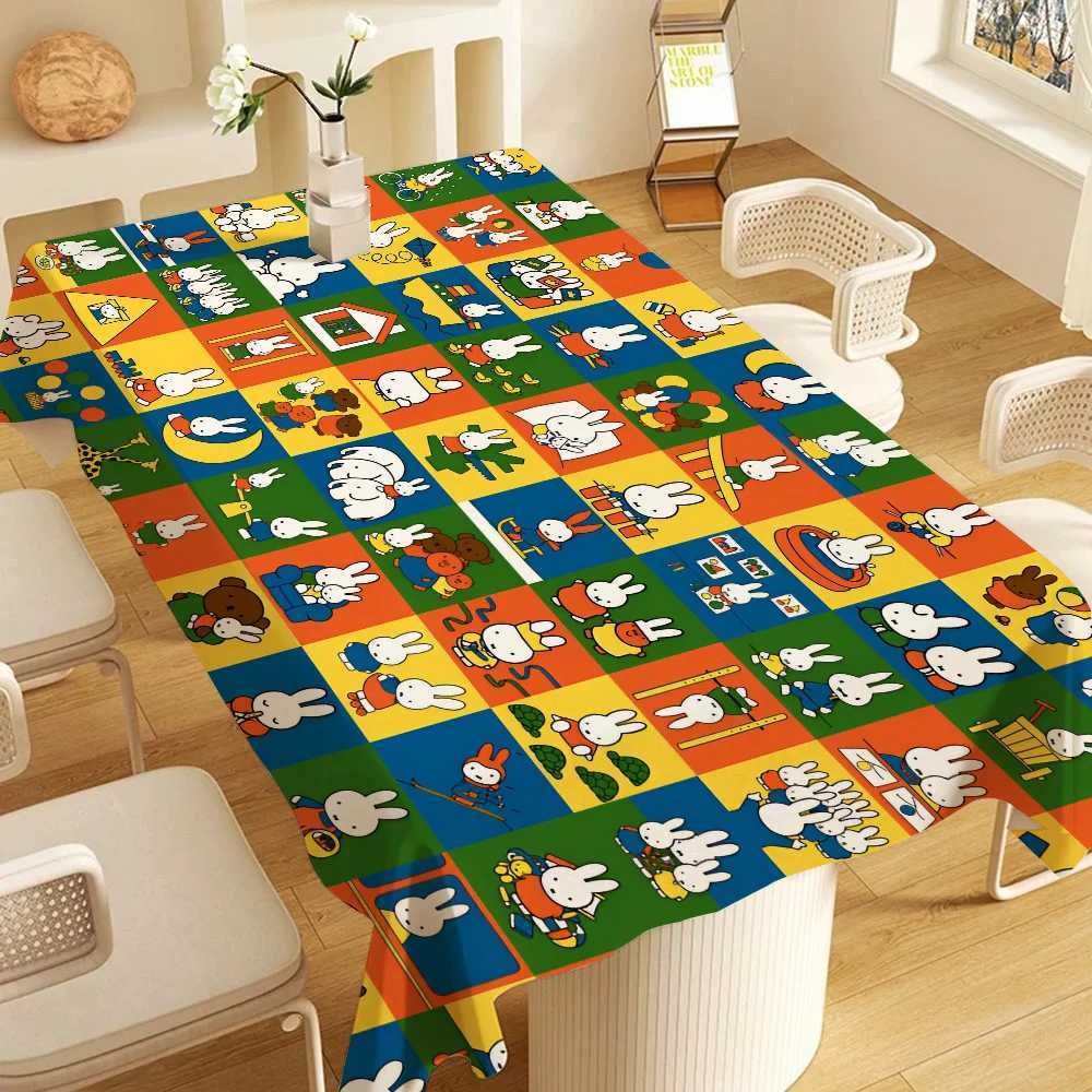 Cute Cartoon Rabbit Rectangle Tablecloth Table Decor Reusable Waterproof Kitchen Dining Holiday Party Decoration C251122