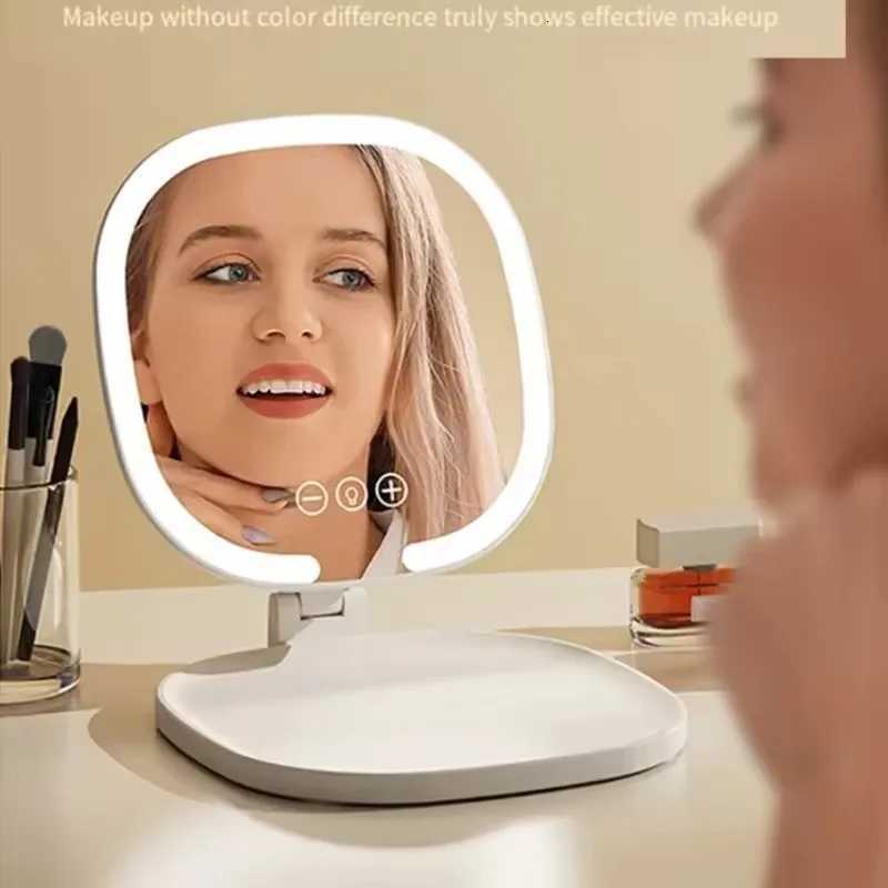 New LED Makeup MirrorOffice Foldable Portable Light Fill Light MirrorDormitory Desktop Dressing MirrorModern Vanity with Tray M251122
