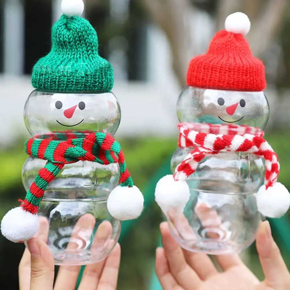 10pcs 500ML Cute Snowman Cold Drink Juice Cup Sweet Jar Box Thick Plastic Christmas Candy Jars Snacks Storage Bottle With Lids X251122