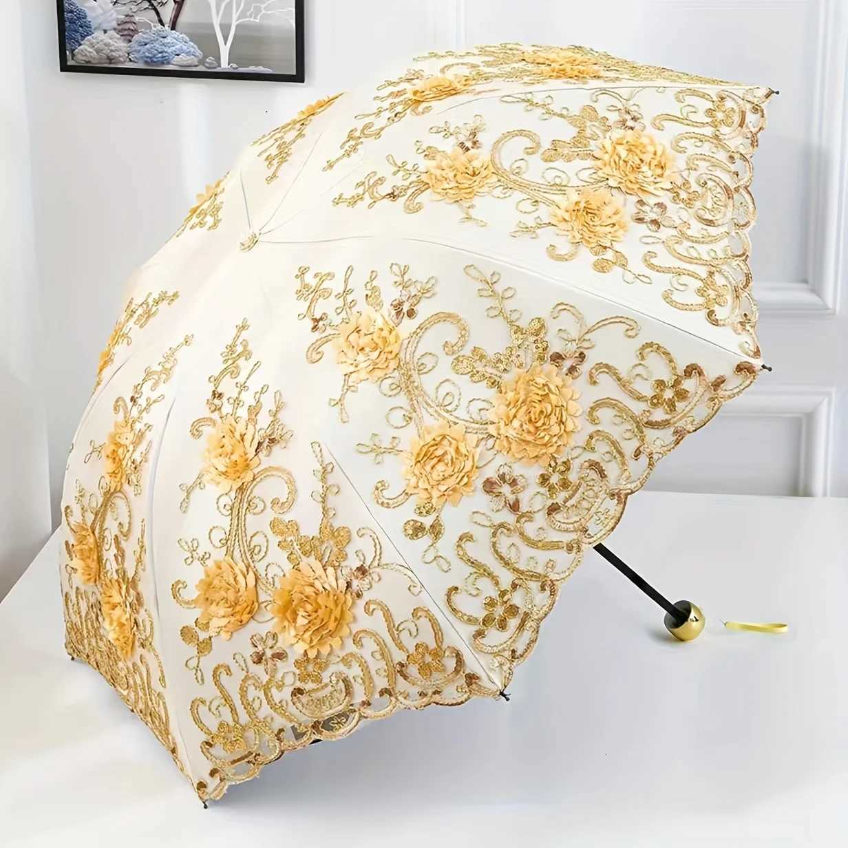 1pcs Lace Parasol Anti-UV Folding Umbrella UPF50 Vintage Flower Embroidery Umbrella Princess Umbrella Gift Umbrella Suitable foM251122