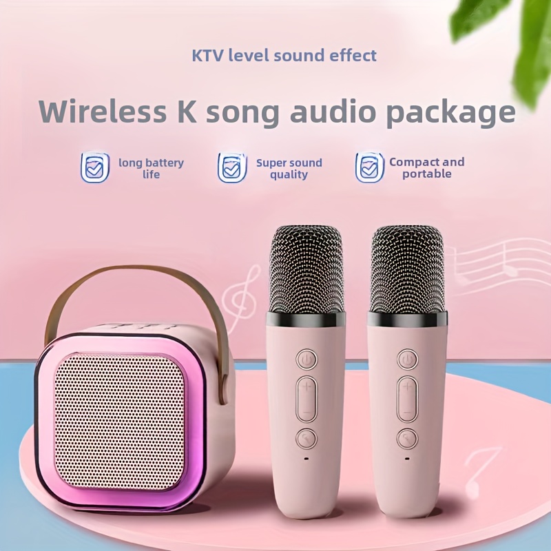 This 2025 new portable mini karaoke machine is equipped with 2 wireless microphones - USB rechargeable, suitable for birthday parties and home enterta
