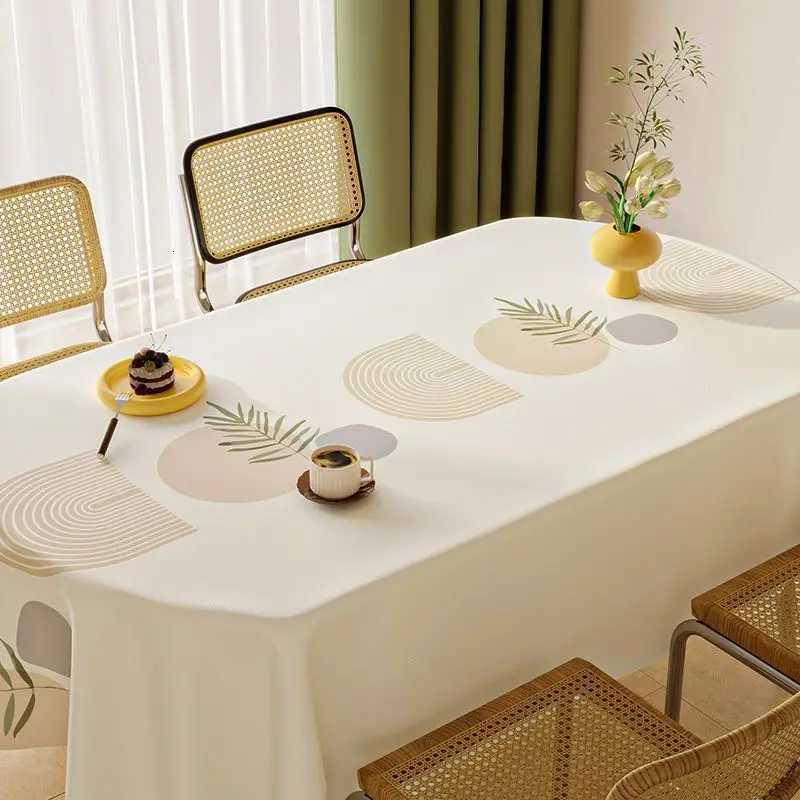 Fresh Style Leaf Pattern PVC Tablecloth Waterproof Oil-Proof Washable Rectangular Dining Table Cover Grid Luxury Tea Table Cloth C251122