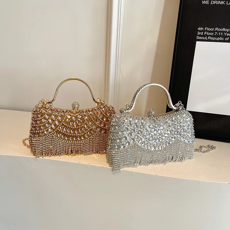 Super Exquisite Diamonds Frame Handbags Gold Silver Hasp Chains Style Shoulder Bags for Women Fashion Party 250421