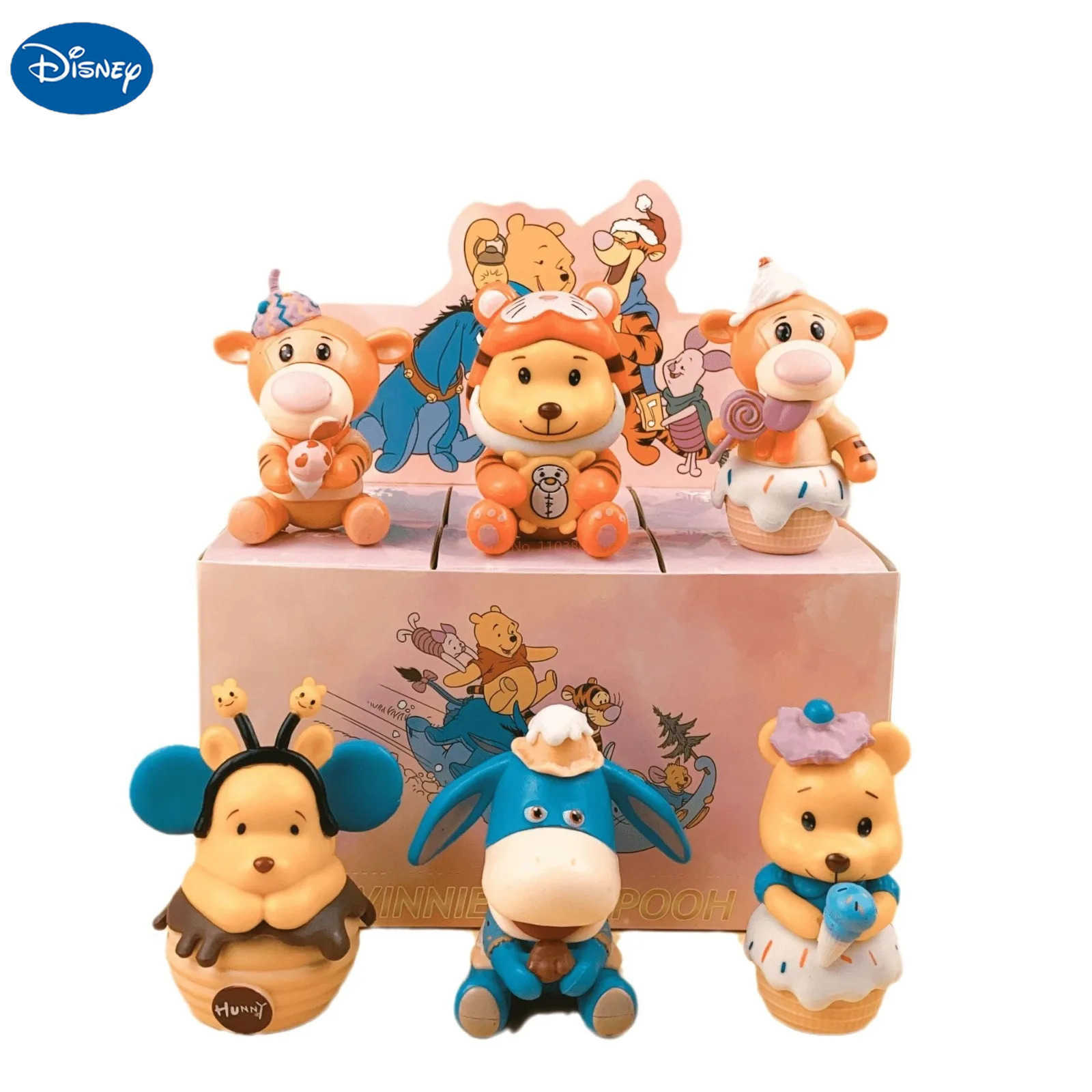 Disney Cute 6pcs Cartoon Food Winnie The Pooh Series Mystery Blind Box Stitch Desktop Ornaments Model Kids Toys Christmas Gift Z250422
