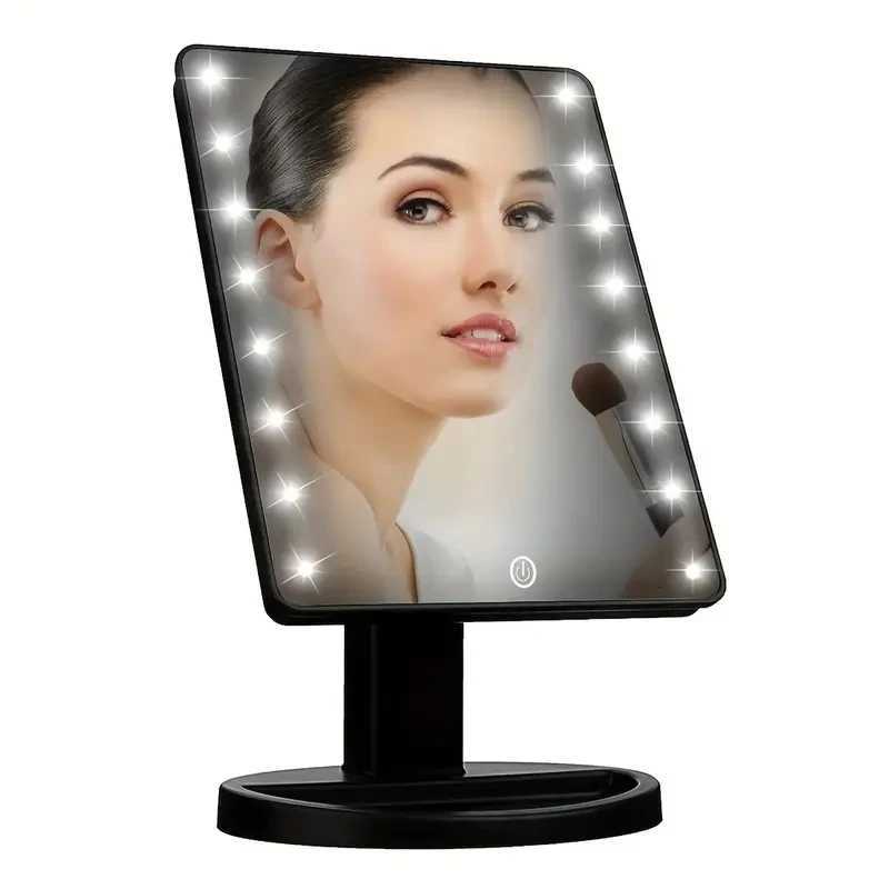 Vanity Lighted Makeup Mirror Square with stand Desktop Beauty LED Cosmetic Mirror with Touch Screen Handheld Compact for Gifts M251122