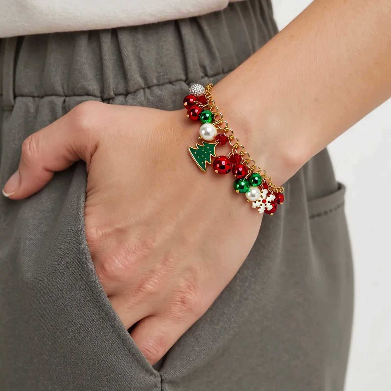 Christmas Bracelet Multi-Colored Rhinestone Bracelet Jingle Bell Beaded Bracelets for Women Christmas Party Jewelry Gift J251122
