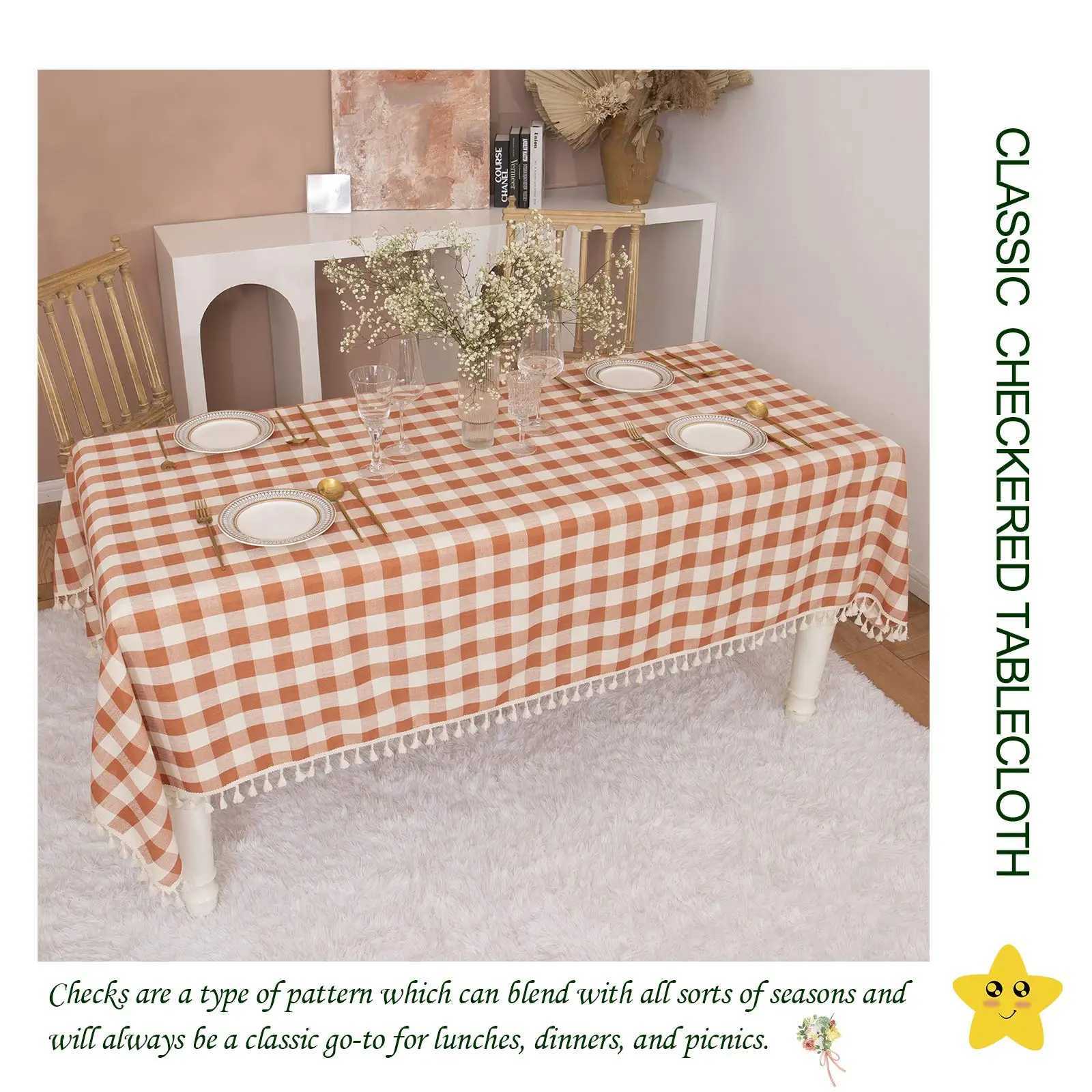 Rustic Plaid Thanksgiving Tablecloth-Country Check Cotton Table Cloth for Spring Fall Farmhouse Kitchen Restaurant Decor C251122