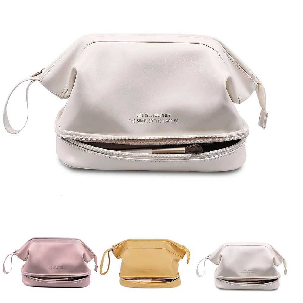Designer Large Double Layer Cosmetic Bag Waterproof Leather Travel Makeup Bag Women Girls Portable Toiletry Bag Make Up Storage Organizer Y251122