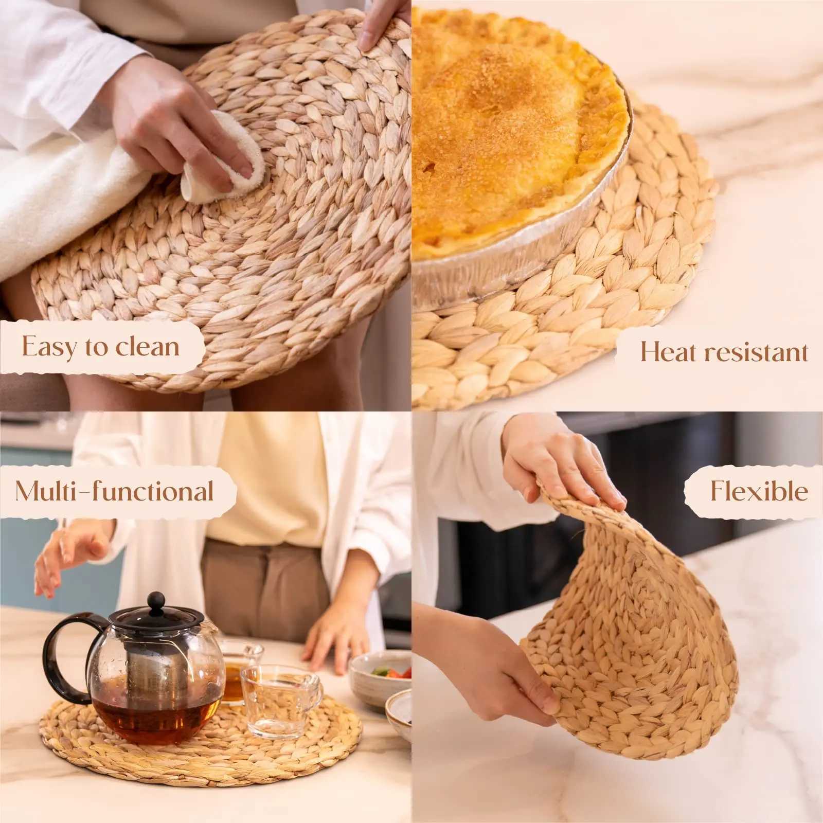 Round Woven Placemats Natural Water Hyacinth Place Mats Braided StrawTable Mats for Dining TableGarden PartyOutdoor 4 Pack C251122