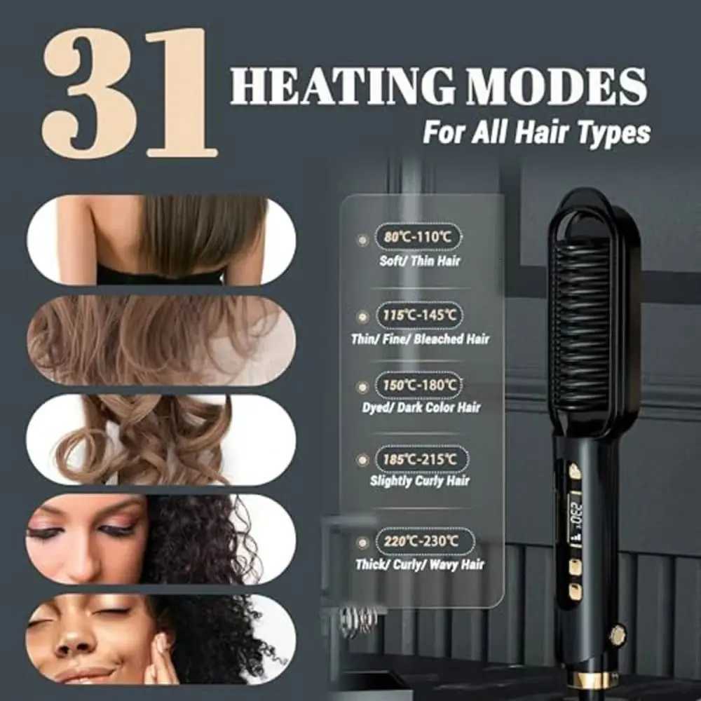 Anti Scald Electric Hair Straightening Comb LED Digital Display 2 in 1 Negative Ion Straighten Brush Straight Curling Dual UseT251122