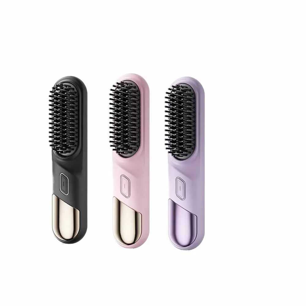 USB Rechargeable Wireless Hair Straighteners 4-Levels Temperature Heated Electric Hair Brush Anti-Scald DesignT251122
