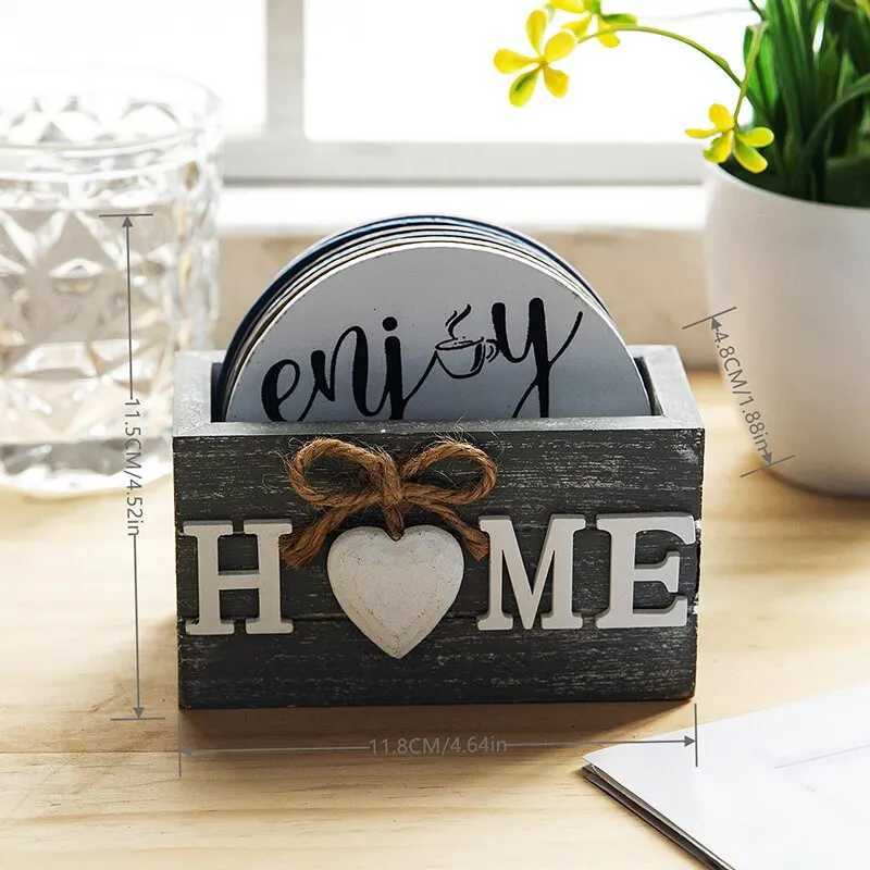 Home Love Wooden Set Lnsulated Coasters Kitchen Tableware Anti Scald And Household Use Cup Trays Decor Accessories C251122