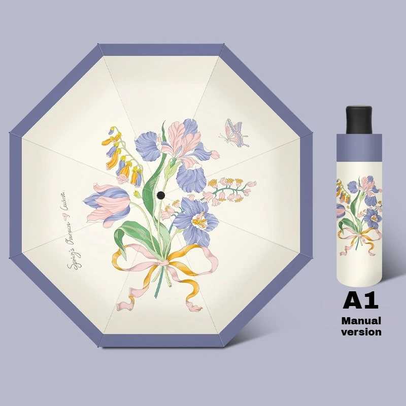 Automatic Folding UV Protection UPF50 Black Pongee Umbrella - Chic All-Weather Sun Rain DesignM251122