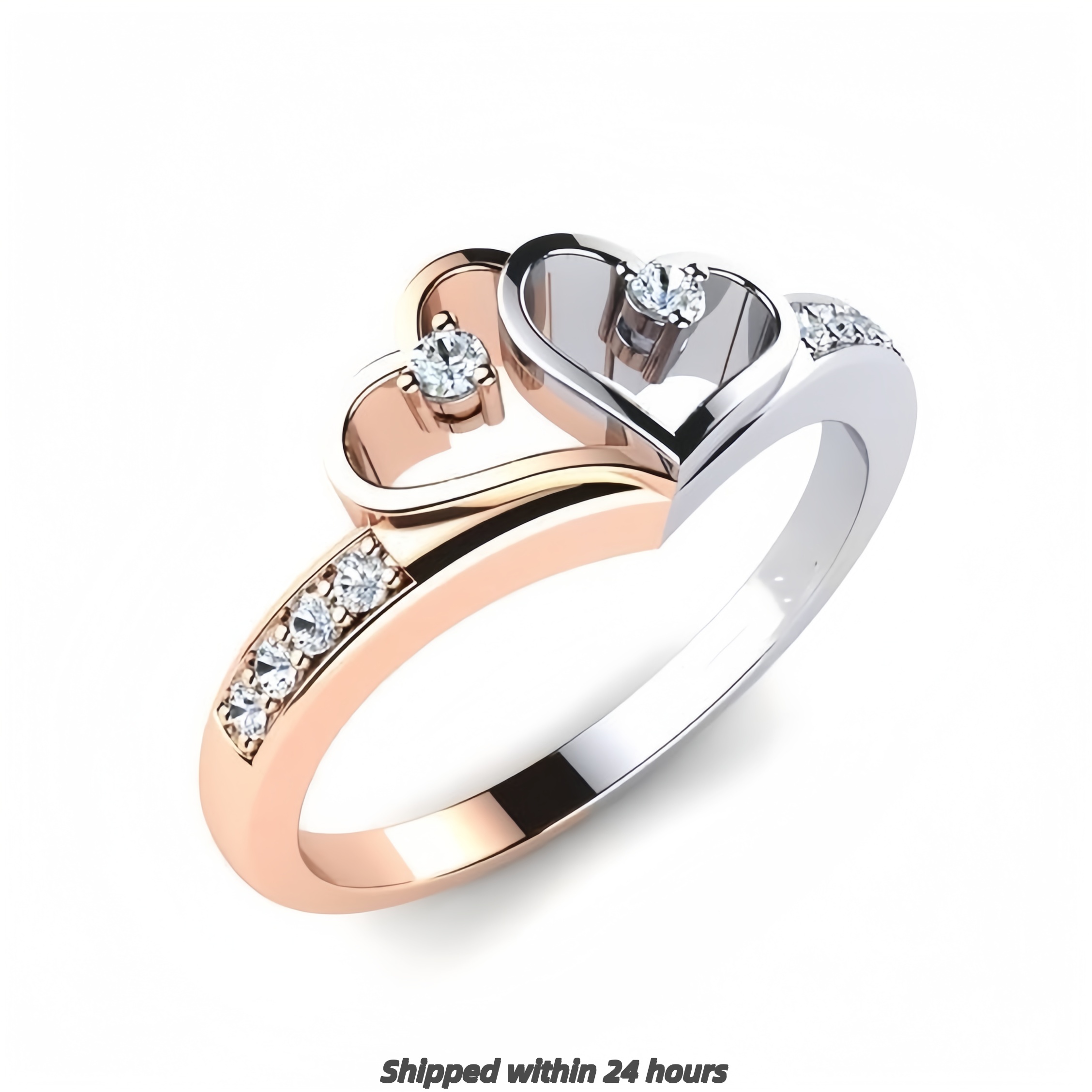 18K Gold Double Heart Micro-inlaid Ring High quality gold designer diamond ring rings designer for women engagement men love ring rings Luxury Large S - view 3