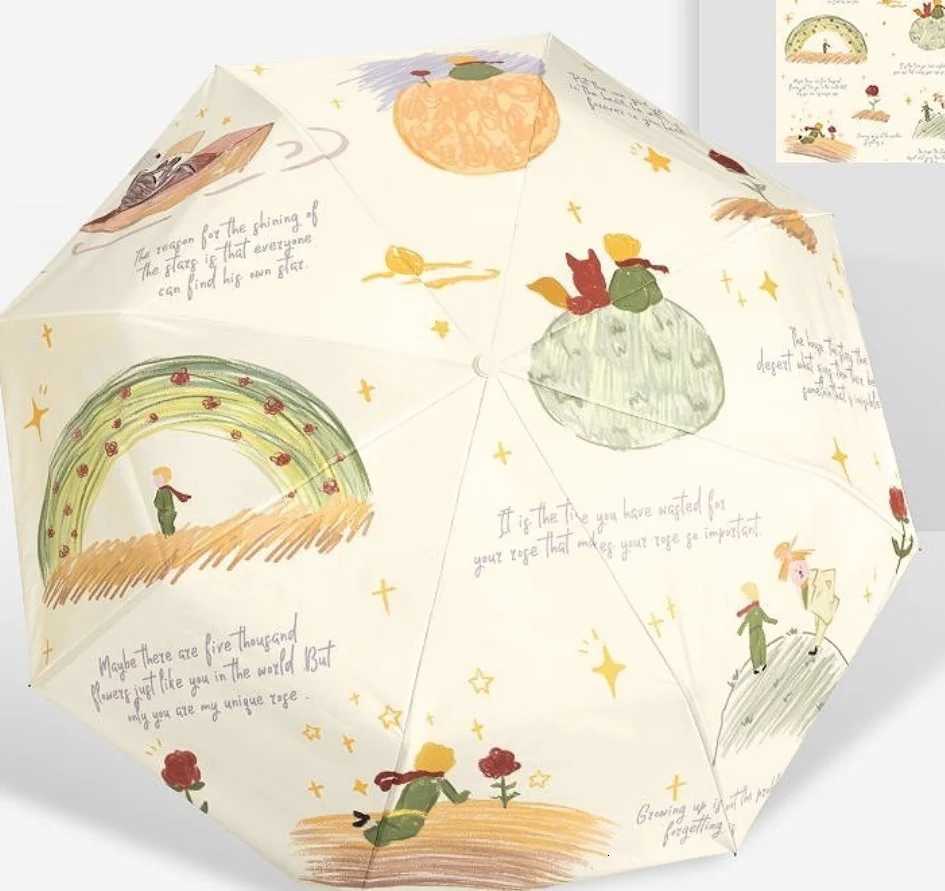 Rose Prince Umbrella Sunscreen UV Protection Folding Sunshade Automatic Three-Fold Eight-Rib Dual-Use for Sunny And Rainy DaysM251122