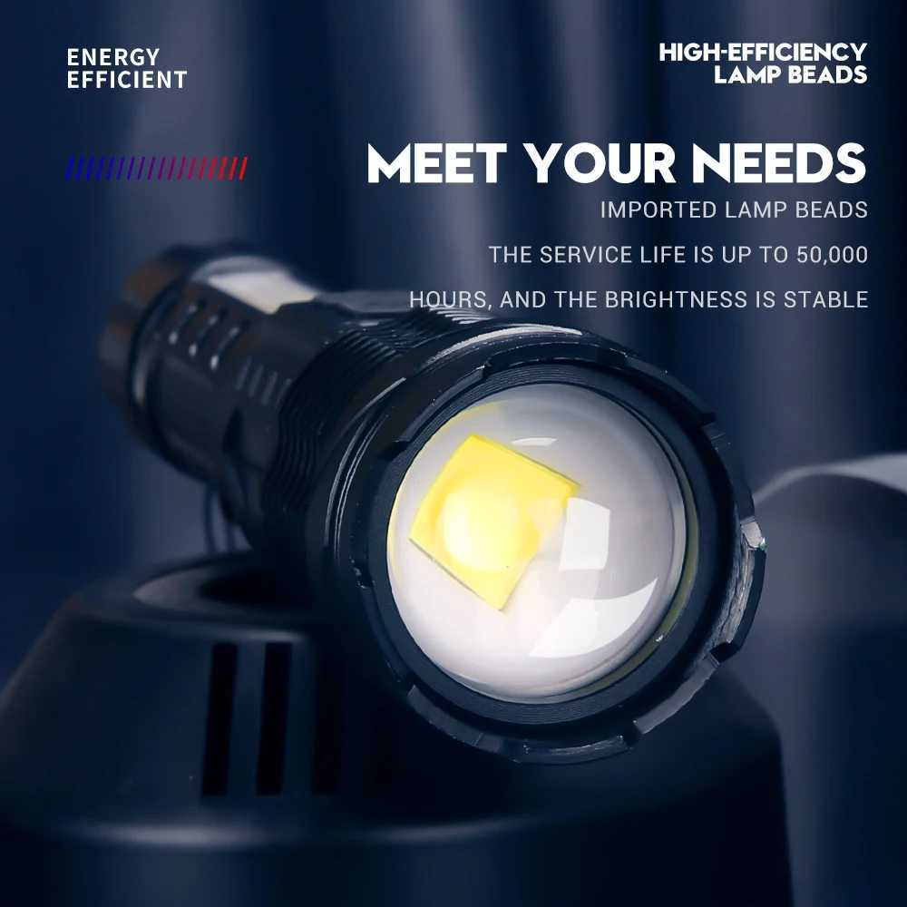 High Strong Power 24w Led Flashlights 50000000 Tactical Light Emergency Spotlights Telescopic Jetbeam1km 18650 Built-in Battery C251122