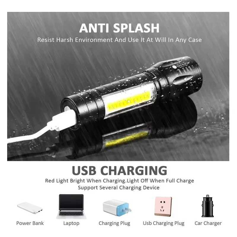 Mini Small Pocket LED Flashlight USB Rechargeable High Lumens Bright Powerful EDC Handheld Portable Zoomable Flash Lights C251122