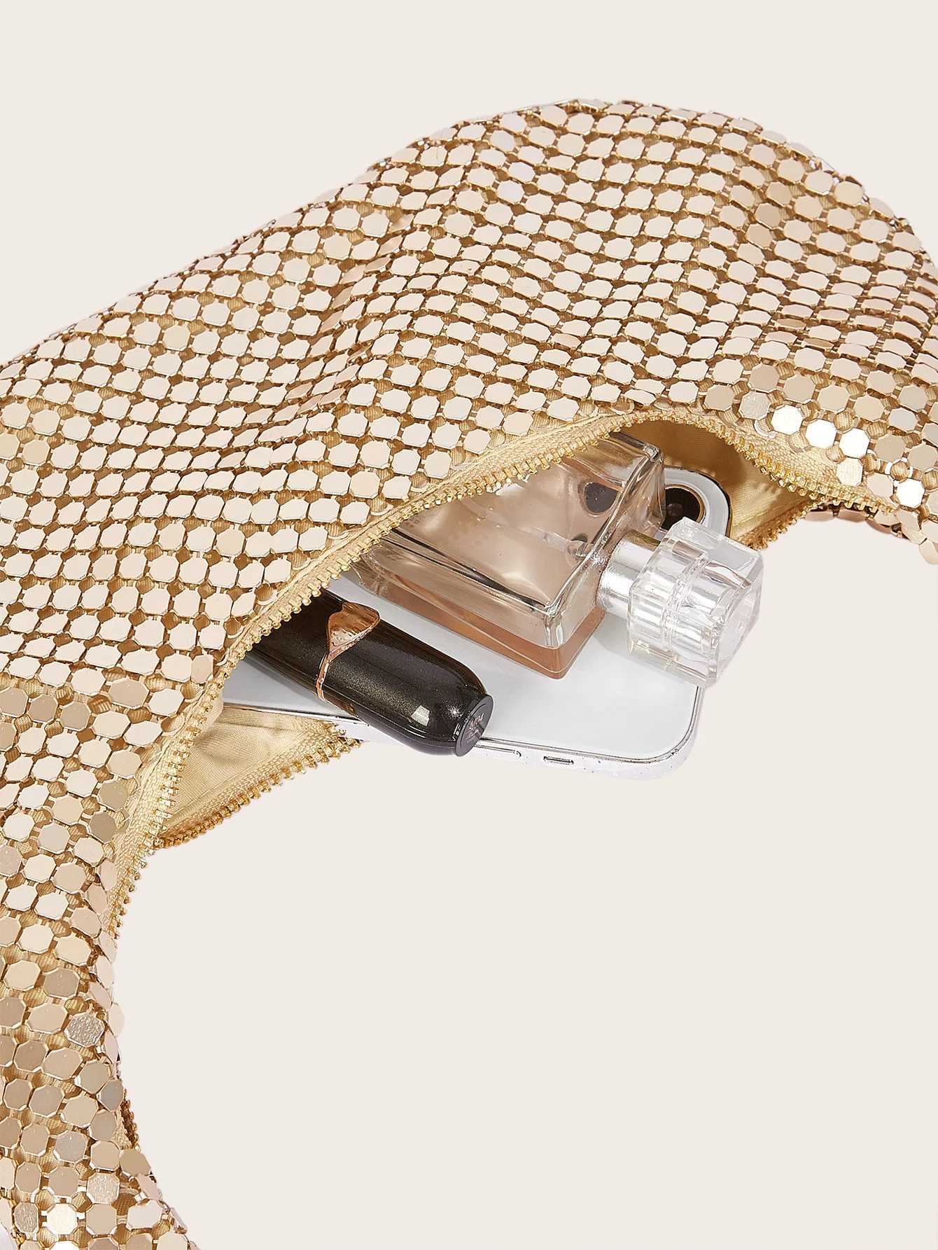 Womens Evening Bag Aluminum Sequin Armpit Bag with Zipper Lightweight Casual Handbag Party Sparkling Shoulder Mobile Phone Bag K251121