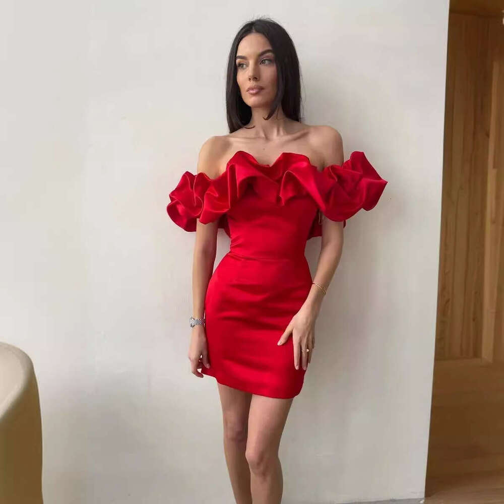 Floral Dress White Dress Promdress Dress Designer Dress 2025 Summer Socialite Girl Ruffled Sexy Sloping Shoulder High-end Temperament Dress