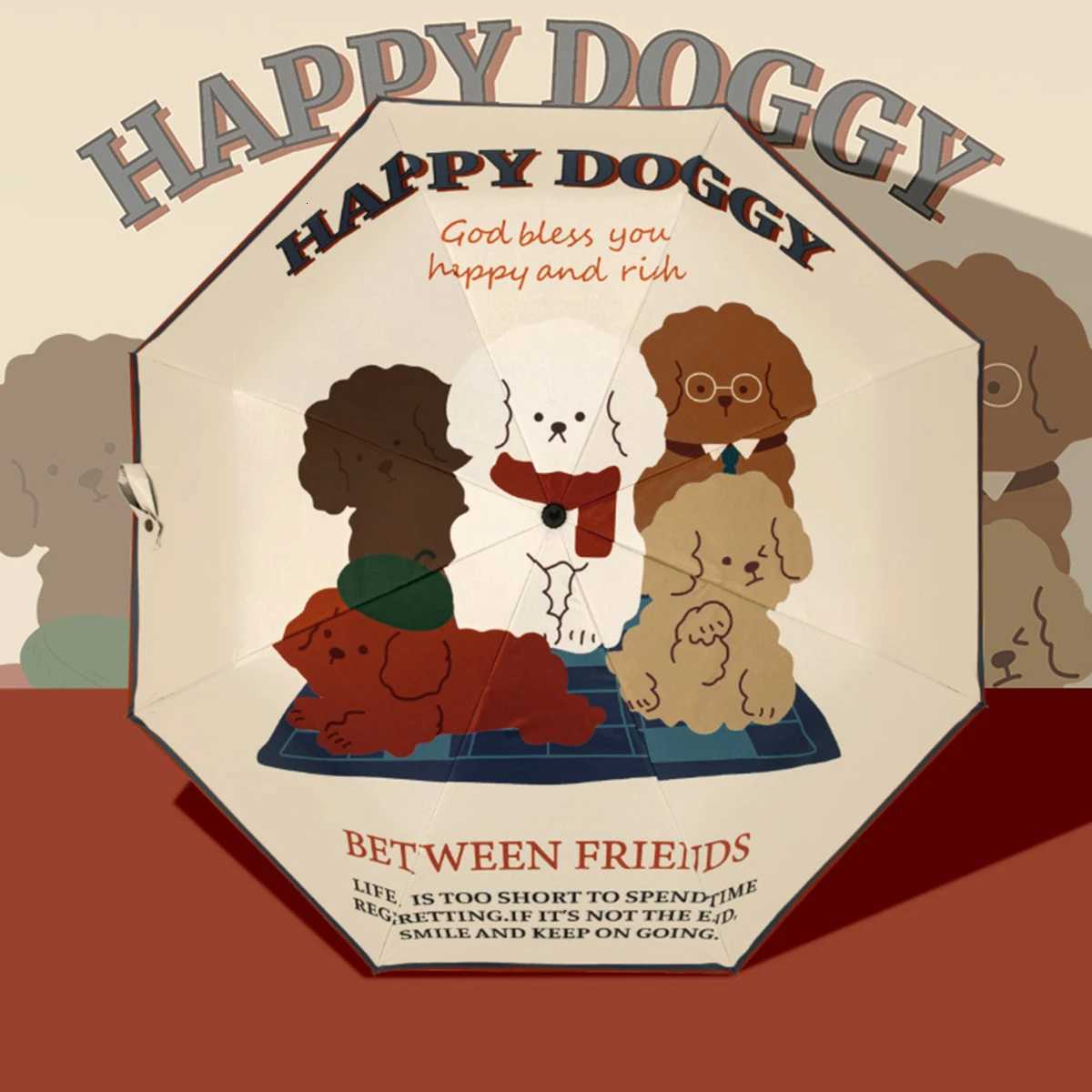 Cute Dog Pattern Fully Automatic Umbrella Sun Rain and UV Protection Folding Umbrella Travel Umbrella 1pcM251122