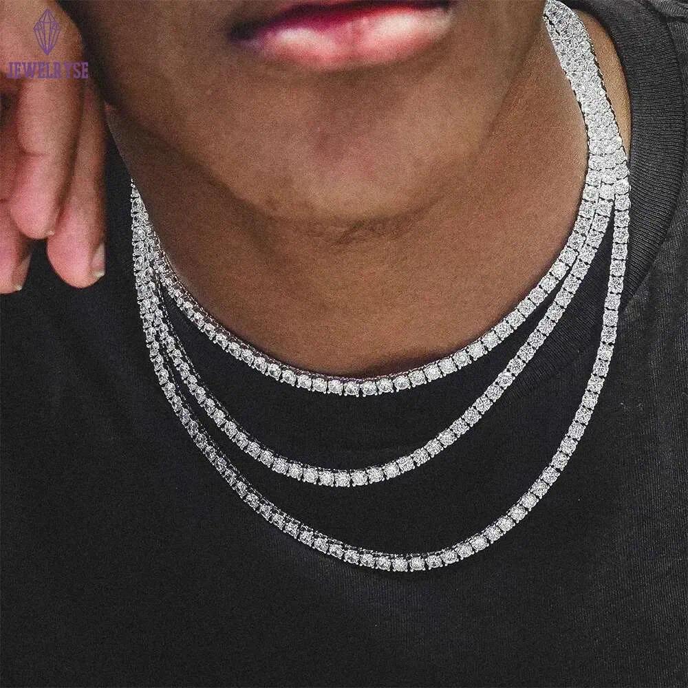 Hip Hop Custom Iced Out Sterg Sier Vvs Moissanite White Gold Plated Rope Chain Tennis Chains Jewelry Unisex Dia Necklace