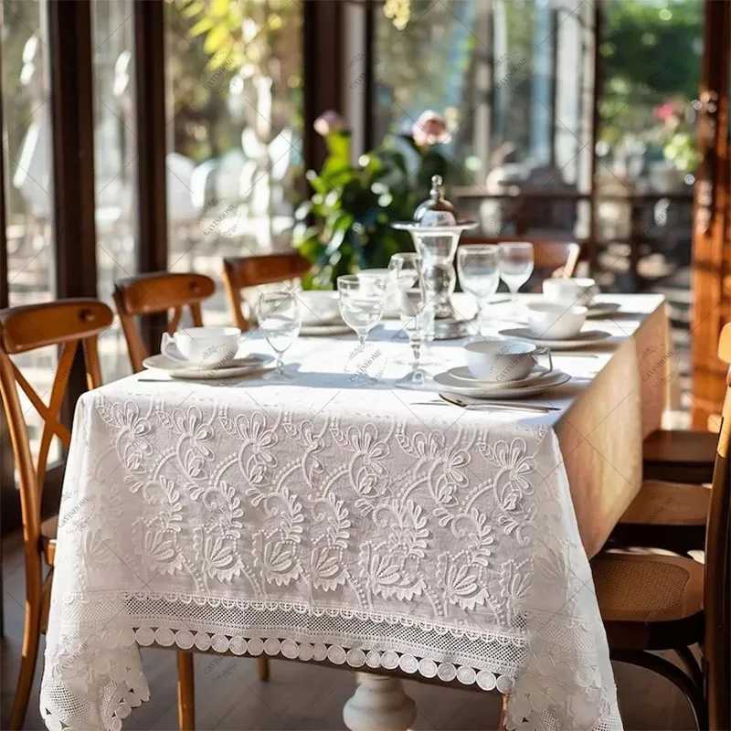 Luxury Lace Tablecloth For Living Room Bedroom Cover Table Party Table Cloth American White Embroider Table Decoration C2511227