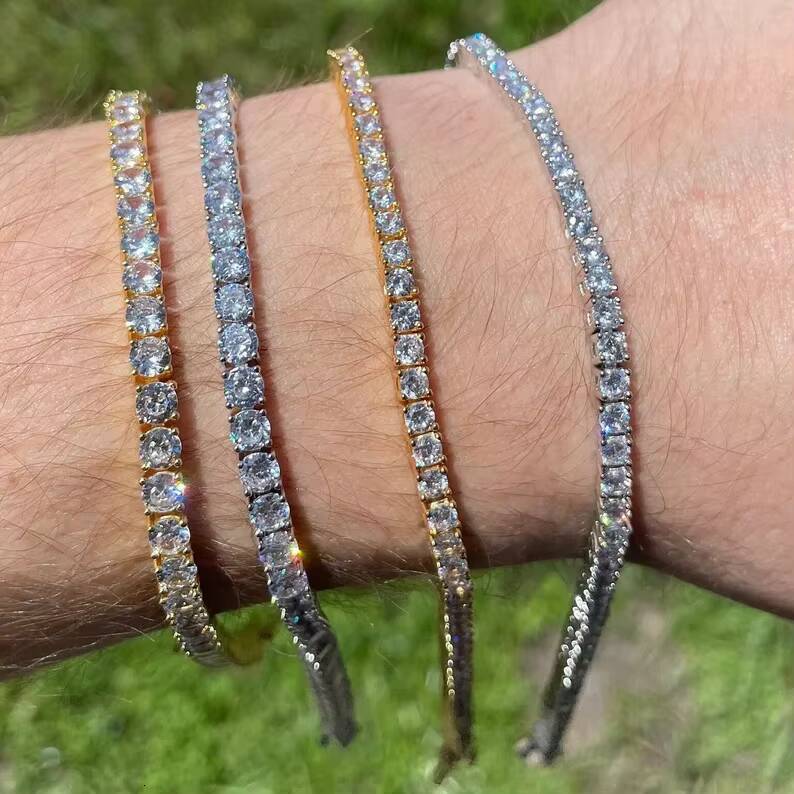 3mm 4mm Moissanite Bracelets Hiphop Iced Out Chain VVS 925 Sterling Silver Bling Moissanite Tennis Bracelet