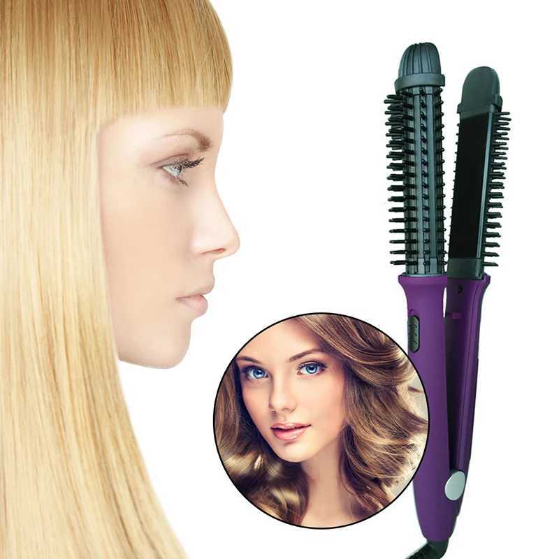 Electric Flat Iron With Comb Hair Iron Comb Ceramic Hair Straightener And Curler 2 In 1T251122