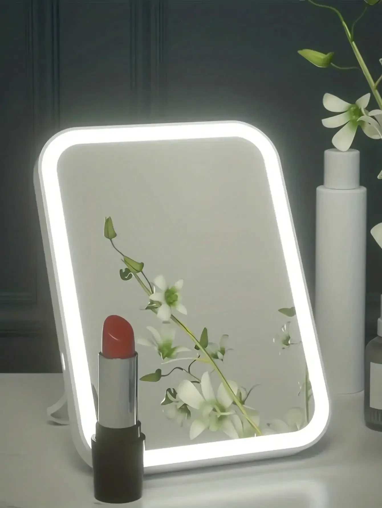 LED portable desktop 4 AA dry batteries dormitory makeup mirror with light square student folding mirror powered by USB or M251122