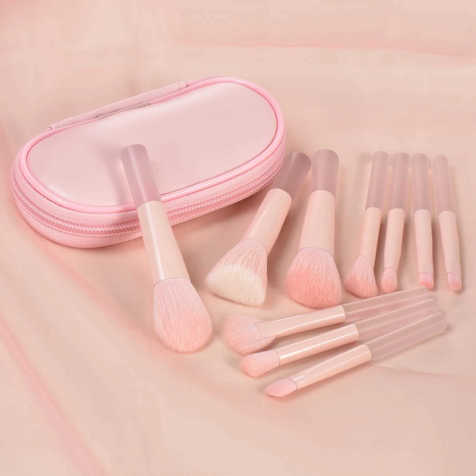 10 pink mini makeup brushes with storage bag foundation contouring brush eyeshadow brow brush - Makeup puff portable makeup C251122