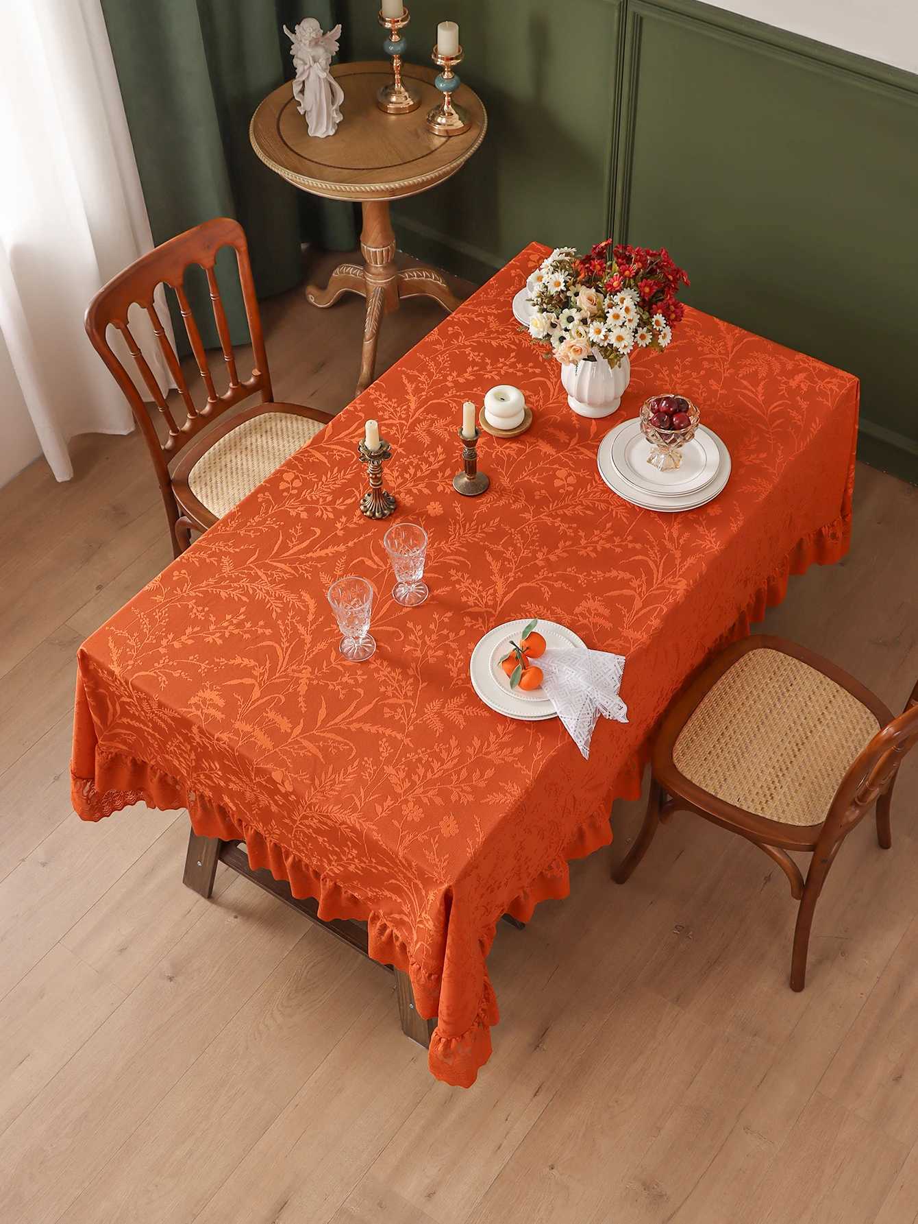 Orange Lace Thickened Ruffle Tablecloth Living Room Bedroom Coffee Table Luxury Decorative Tablecloths C251122