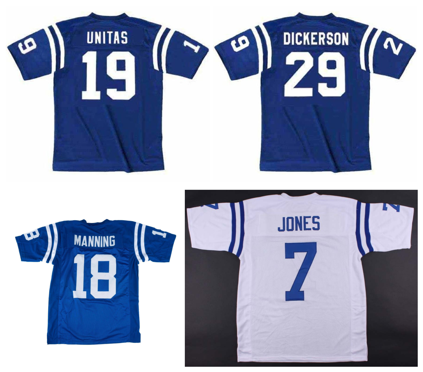Bert Jones Johnny Unitas ColtsS Throwback Football Jersey Peyton Manning Eric Dickerson Mike Curtis Bubba Smith Marvin Harrison Edgerrin James Blue White Size S-4XL