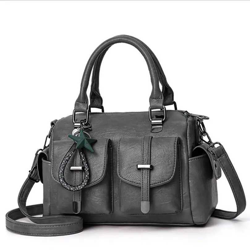 Female Boston Bag New Fashion Handbag Soft Leather Large Capacity Mother Bag Retro WomenS Shoulder Bag Multi-Pocket Female BagT251122