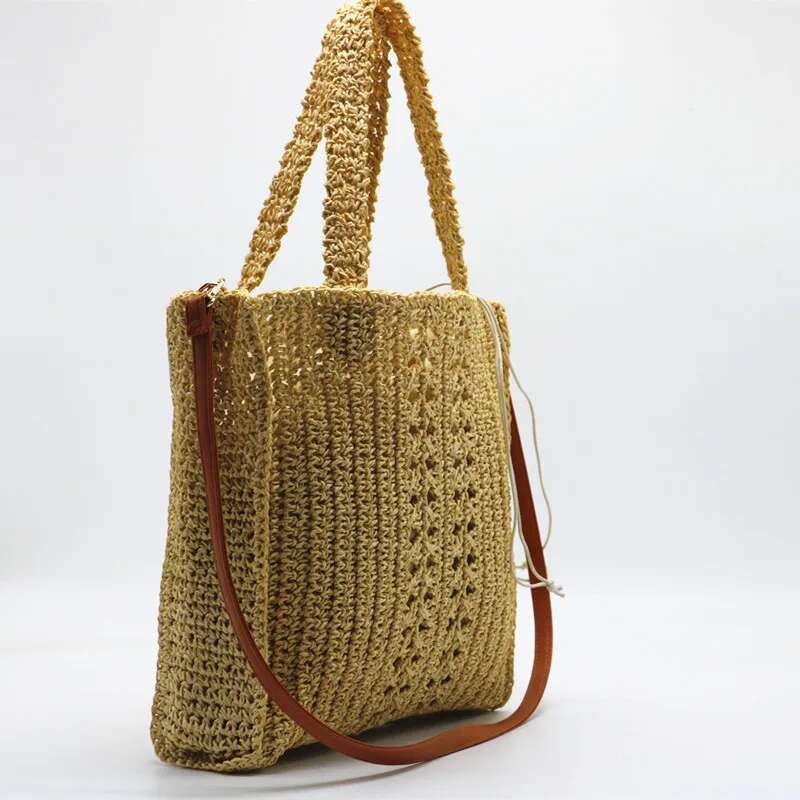 Bohemian Woven Straw Shoulder Bag Designer Hollow Rattan For Women Paper Rope Crossbody Bags Handbags And Purses Bag