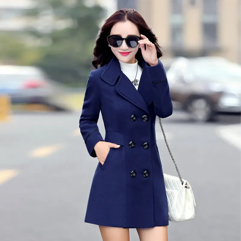 2025 Autumn Winter C Woolen Coat Women Korean MidLength DoubleBreasted Wool Jacket Female Slim Outerwear Overcoat 3XL B788 251112