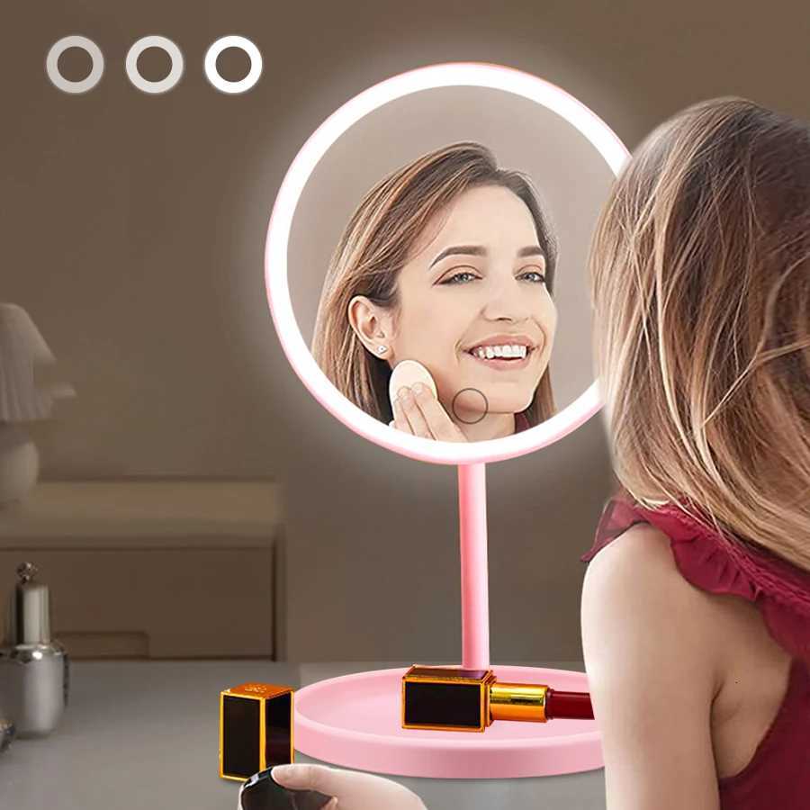 Foldable Portable LED Makeup Mirror 3 Lighting Modes Touch Dimmable Table Lamp USB Recharge Fill Light Mirror Light with Tray M251122